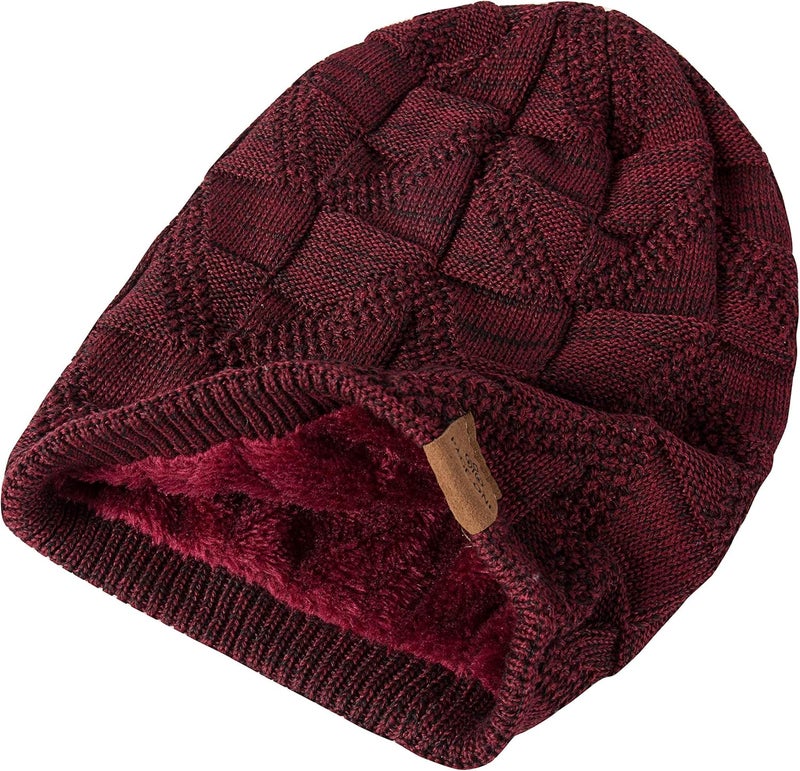 PAGE ONE Mens Winter Slouchy Beanie Warm Fleece Lined Skull Cap Baggy Cable Knit Hat - Image 3